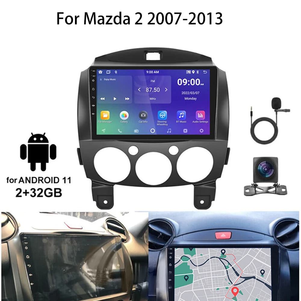 9in Android 13 Car Stereo Radio GPS Navigation Head Unit 2+32G for Mazda 2 2007-2013 Support Wireless Carplay Android Auto Car Screen with Bluetooth WiFi