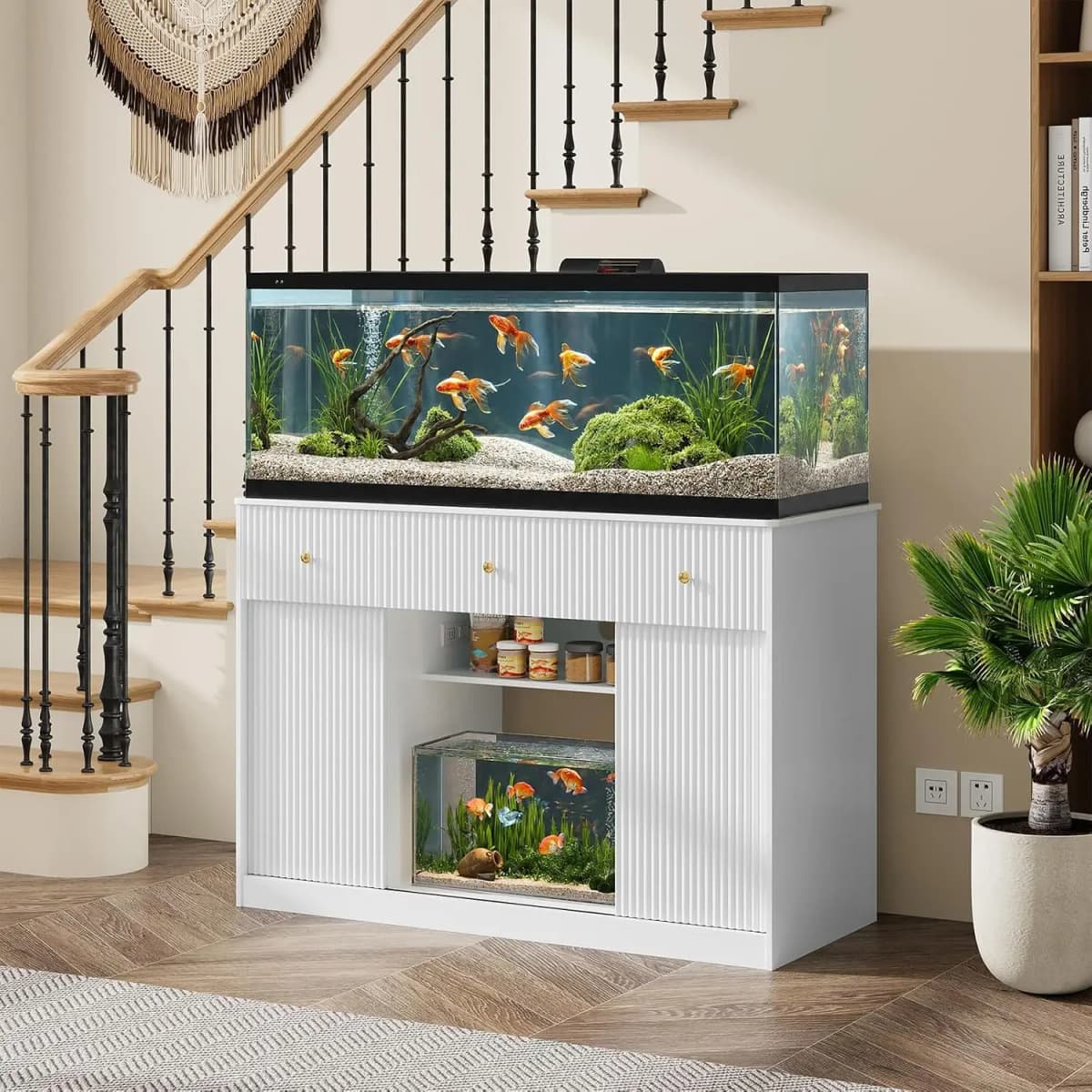 Garvee Aquarium Stand for 55–75/90 Gallon Tank,eavy Duty Fish Tank ,Aquarium Stand with Power Holds 2 Fish or Reptile Tanks For home decor