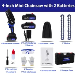 21V Cordless Mini Chainsaw – Handheld Electric Chain Saw with 2x Batteries & Charger, 4″ 600W Pruning Saw for Tree Branches, Wood Cutting & Garden Use, Storage Case Included
