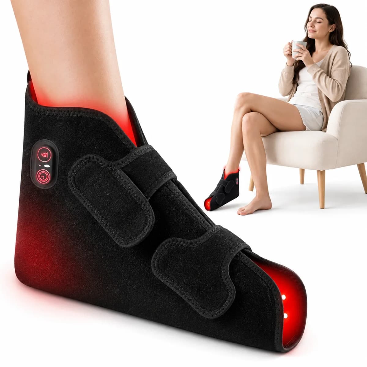 Red Light Therapy Foot Wrap with 660nm Red Light 850nm Near Infrared Light Ankle Brace Heating Therapy Device for Foot Care Muscle Recovery Sports Relaxation Portable Foot Massager Support for Plantar Comfort Joint Wellness Home Use for Men Women