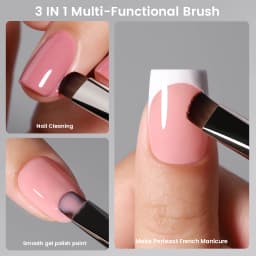 YOKEFELLOW EliteAlly Nail Art Brushes, 2-in-1 French Tip Brush and Clean up Brush for Gel Nail Polish, Base Gel Short Round Brush Professional Nail Tool (EA01 ROUND-S)
