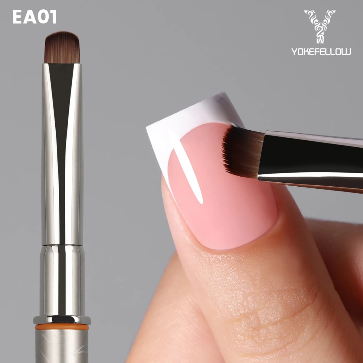 YOKEFELLOW EliteAlly Nail Art Brushes, 2-in-1 French Tip Brush and Clean up Brush for Gel Nail Polish, Base Gel Short Round Brush Professional Nail Tool (EA01 ROUND-S)