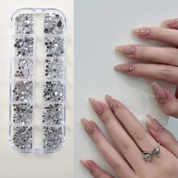 12-Pack Box of Nail Accessories: Flat-Bottom Rhinestones, Decorative Nail Embellishments, Assorted Small Components, colorful Nail stickers with Rhinestones.