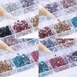 12-Pack Box of Nail Accessories: Flat-Bottom Rhinestones, Decorative Nail Embellishments, Assorted Small Components, colorful Nail stickers with Rhinestones.