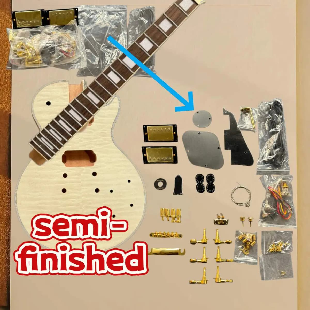 New Semi-finished Electric Guitar with Wrapped Edges and Accessories, Rock Style, Quality Assurance