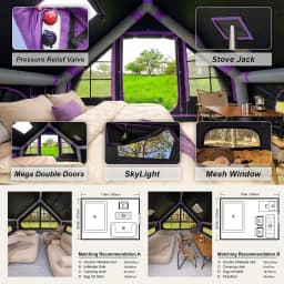 SENLEETO 67.8 SqFt Inflatable Camping Tent for 2-3 Person with Stove Jack,Black Coating Easy Setup Blow Up Tent with Skylight AC Vent Mesh Window