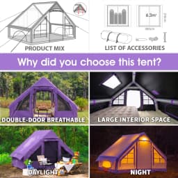 SENLEETO 67.8 SqFt Inflatable Camping Tent for 2-3 Person with Stove Jack,Black Coating Easy Setup Blow Up Tent with Skylight AC Vent Mesh Window