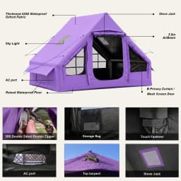SENLEETO 67.8 SqFt Inflatable Camping Tent for 2-3 Person with Stove Jack,Black Coating Easy Setup Blow Up Tent with Skylight AC Vent Mesh Window
