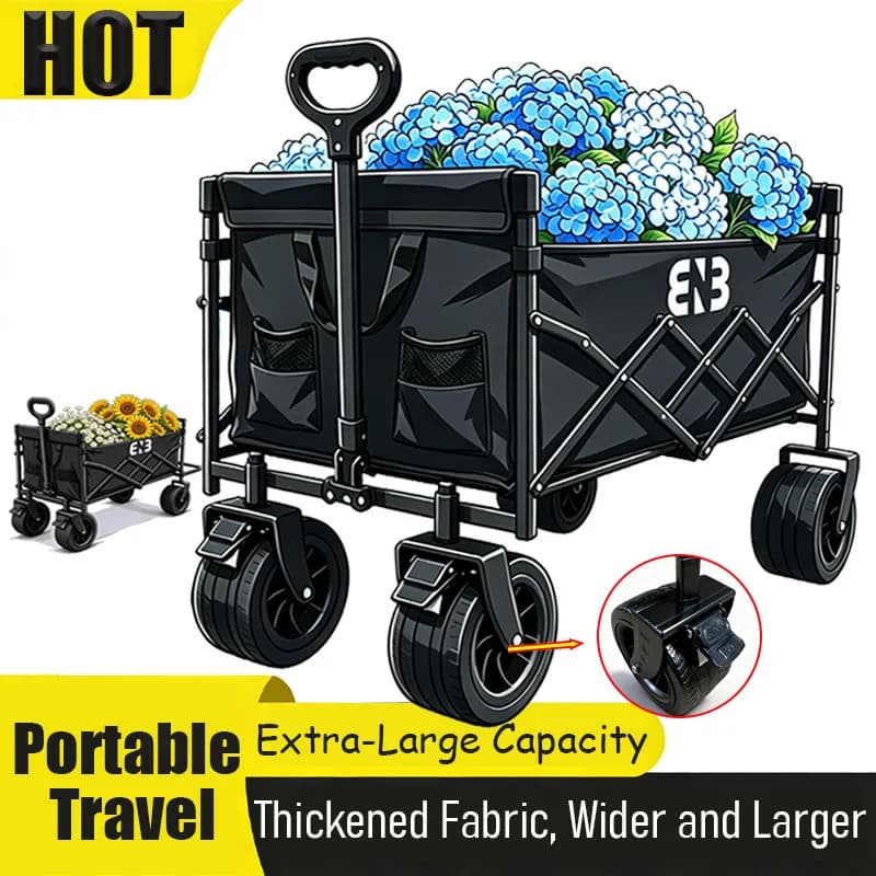 Heavy-duty, Foldable Camping and Gardening Cart with All-Terrain Wheels and Large Capacity—Perfect for Camping, Picnics, and Gardening. Featuring a Reinforced Frame for Durability and Portability, It’s a Must-Have for Families Enjoying Various Outdoor