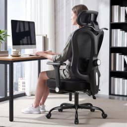 Ergonomic Office Chair with 3D Headrest & 4D Flippable Armrests, Adjustable Lumbar Support, 135° Recline, Breathable Mesh Seat, Height Adjustable Swivel Computer Desk Chair(Black)