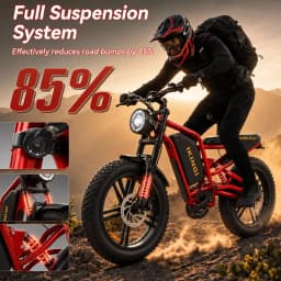 1500W Electric Bike for Adults, 60V 23.4Ah Battery 48MPH Fast Speed, 20" Fat Tire Off-Road E-Bike, Full Suspension, Dual Disc Brakes, 7-Speed, LCD Display, Turn Signals, Urban Commuter Electric Bicycle