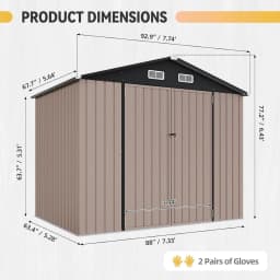 Shed with Floor Galvanized Steel Outdoor Storage Shed Brown | Metal Garden Shed with Double Doors, Moisture-Proof Floor & Ventilation, Sloped Roof for Garden, Patio, Backyard