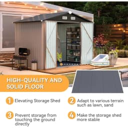 Shed with Floor Galvanized Steel Outdoor Storage Shed Brown | Metal Garden Shed with Double Doors, Moisture-Proof Floor & Ventilation, Sloped Roof for Garden, Patio, Backyard