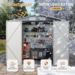 Shed with Floor Galvanized Steel Outdoor Storage Shed Brown | Metal Garden Shed with Double Doors, Moisture-Proof Floor & Ventilation, Sloped Roof for Garden, Patio, Backyard