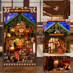 Book Nook Kit Kitty Cat 3D Puzzle Wooden DIY Home Decoration For Bookshelf Miniature Insert Magic Book House Stand Bookshelf