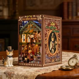 Book Nook Kit Kitty Cat 3D Puzzle Wooden DIY Home Decoration For Bookshelf Miniature Insert Magic Book House Stand Bookshelf