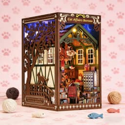 Book Nook Kit Kitty Cat 3D Puzzle Wooden DIY Home Decoration For Bookshelf Miniature Insert Magic Book House Stand Bookshelf