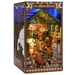 Book Nook Kit Kitty Cat 3D Puzzle Wooden DIY Home Decoration For Bookshelf Miniature Insert Magic Book House Stand Bookshelf