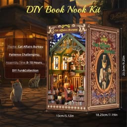 Book Nook Kit Kitty Cat 3D Puzzle Wooden DIY Home Decoration For Bookshelf Miniature Insert Magic Book House Stand Bookshelf