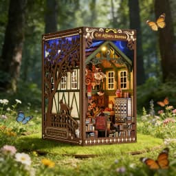 Book Nook Kit Kitty Cat 3D Puzzle Wooden DIY Home Decoration For Bookshelf Miniature Insert Magic Book House Stand Bookshelf