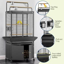 71 Inch Large Bird Cage, Corner Flight Birdcage, Storage Cabinet Play Top, Metal Rolling Bird Aviary, Wide Walnut Wood Parakeet Cage for Macaw Parrot Cockatiel Budgie