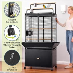 71 Inch Large Bird Cage, Corner Flight Birdcage, Storage Cabinet Play Top, Metal Rolling Bird Aviary, Wide Walnut Wood Parakeet Cage for Macaw Parrot Cockatiel Budgie