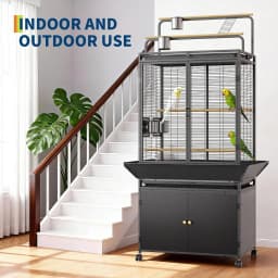71 Inch Large Bird Cage, Corner Flight Birdcage, Storage Cabinet Play Top, Metal Rolling Bird Aviary, Wide Walnut Wood Parakeet Cage for Macaw Parrot Cockatiel Budgie