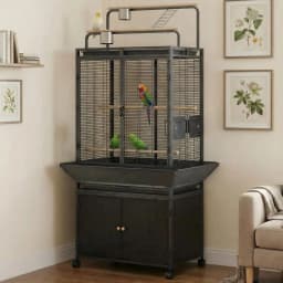 71 Inch Large Bird Cage, Corner Flight Birdcage, Storage Cabinet Play Top, Metal Rolling Bird Aviary, Wide Walnut Wood Parakeet Cage for Macaw Parrot Cockatiel Budgie