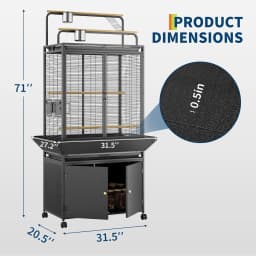 71 Inch Large Bird Cage, Corner Flight Birdcage, Storage Cabinet Play Top, Metal Rolling Bird Aviary, Wide Walnut Wood Parakeet Cage for Macaw Parrot Cockatiel Budgie