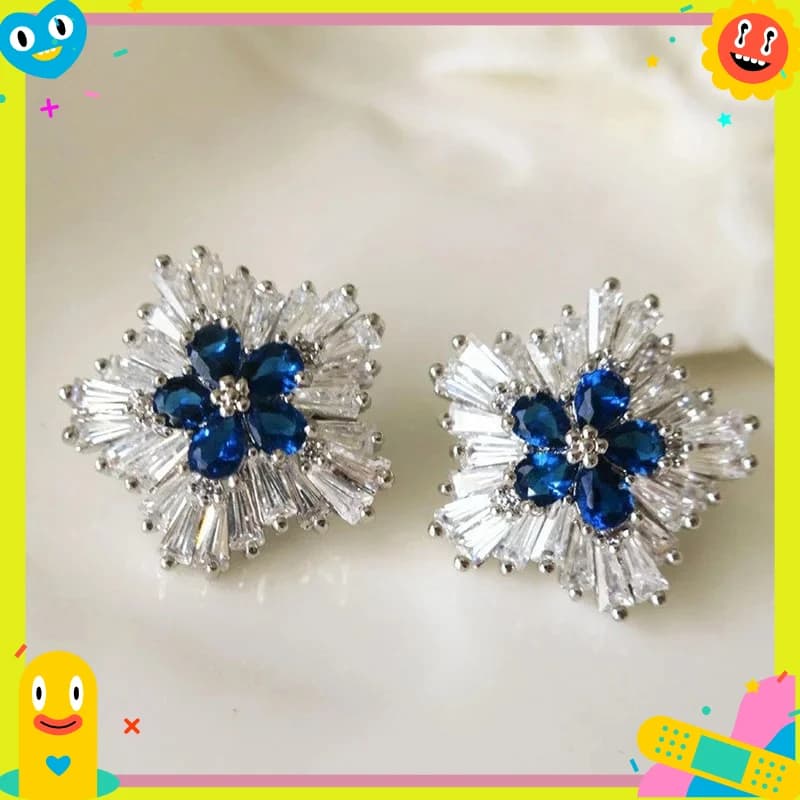 Gorgeous Blue Cubic Zirconia Stud Earrings Engagement Wedding Party Accessories for Women Blue Earrings Fashion Jewelry