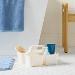 Ivory Small Plastic Shower Caddy for Dormitory Wall Mount Mesh Pocket Storage Organizer with Hooks