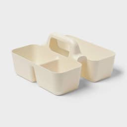 Ivory Small Plastic Shower Caddy for Dormitory Wall Mount Mesh Pocket Storage Organizer with Hooks