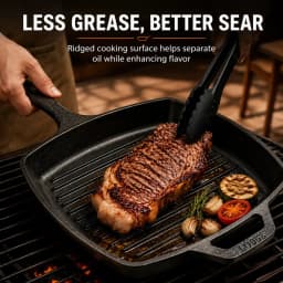 1PC Black Square Striped Steak Pan,Thick Cast Iron Skillet With Auxiliary Handle, Multi-Function Induction Grill Pan, Compatible With All Stoves, Easy Clean, Portable Camping Griddle Pan For Outdoor Cooking, Family Gatherings & Restaurant Use