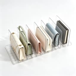 Clear Acrylic Purse Organizer for Closet, 2 Base 7 Pcs Handbag Divider, Adjustable Anti‑Tip Bag Storage Separator, Transparent Wardrobe Shelf Partition for Handbags Wallets