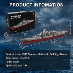 1:200 KMS Bismarck Battleship Building Blocks Building Blocks Sets Technicial Large Warship Navy Ship Assembly Brick Model Kit Toy Adults DIY Gift 6956PCS