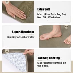 3-Piece Microfiber Bath Rug Set, Soft Non-Slip Washable Bathroom Mats for Shower Toilet Sink Wet Floor