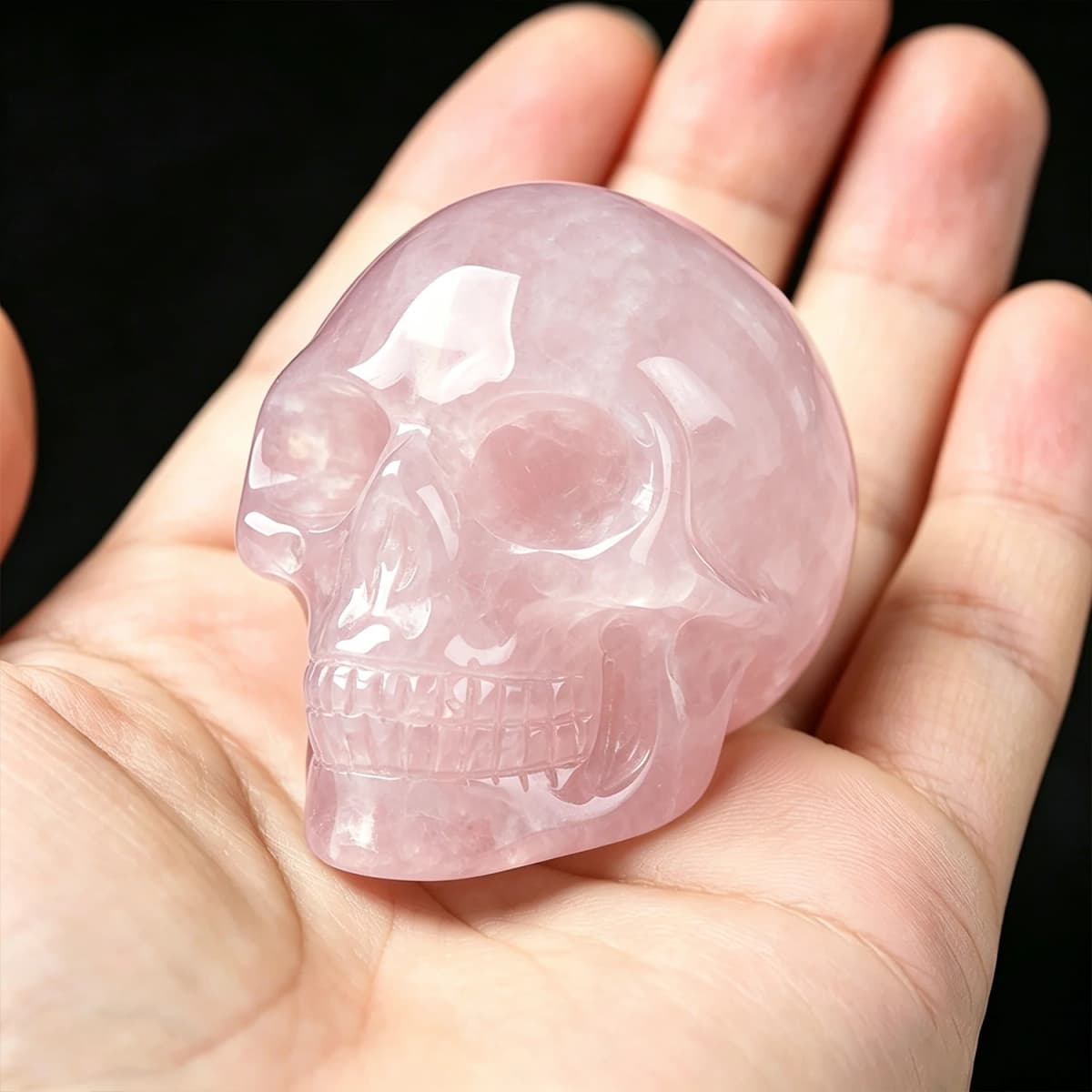 2 Inch Rose Quartz Skull Crystal Decor Hand Carved Healing Stone Home Office Halloween Party Decoration Gift Collection