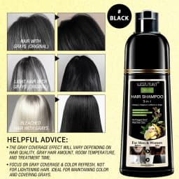 Black Hair Shampoo 200 ml with Smoothing Serum and Detangling Brush, Gradual Gray Coverage Plant-Based Hair Deep Cleaning and Treatment for Unisex