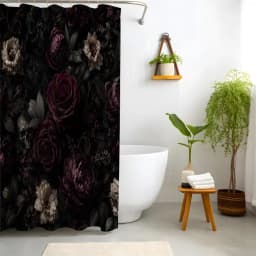 Gothic Floral Shower Curtain, Dark Academia Bathroom Decor, Moody Rose, Gothic Bath Curtain, Black Floral Decor