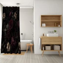 Gothic Floral Shower Curtain, Dark Academia Bathroom Decor, Moody Rose, Gothic Bath Curtain, Black Floral Decor