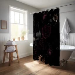 Gothic Floral Shower Curtain, Dark Academia Bathroom Decor, Moody Rose, Gothic Bath Curtain, Black Floral Decor