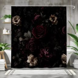 Gothic Floral Shower Curtain, Dark Academia Bathroom Decor, Moody Rose, Gothic Bath Curtain, Black Floral Decor