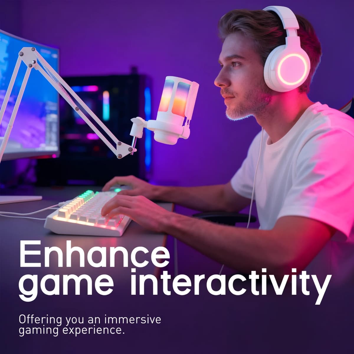 Esports USB Gaming Microphone with Boom Arm Stand, Desktop Mic for Live Streaming Recording, PC Gaming Broadcast Equipment