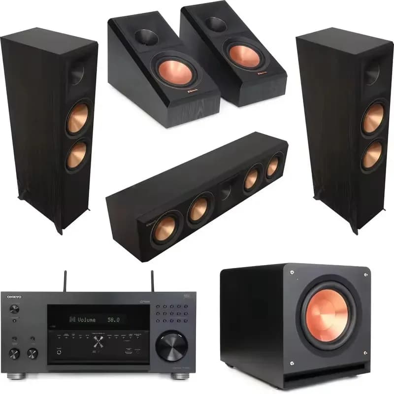 NEW Sales NEW Klipsch RP-8000F II Home Theater Bundle with Onkyo TX-RZ50 5.1 Ebony