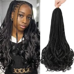 French Curl Crochet Braids 14 Inch 22 Inch Goddess Box Braids Crochet Hair For Women 9 Packs Pre Looped Crochet Box Braid with Curly Ends Black Synthetic French Curly Braiding Hair Extensions 12 Strands/Pack