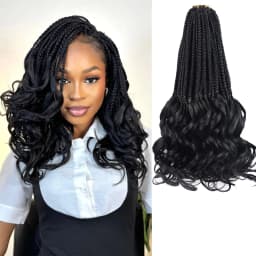 French Curl Crochet Braids 14 Inch 22 Inch Goddess Box Braids Crochet Hair For Women 9 Packs Pre Looped Crochet Box Braid with Curly Ends Black Synthetic French Curly Braiding Hair Extensions 12 Strands/Pack