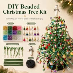 Mini Desktop Christmas Tree DIY Beaded Christmas Tree Kit Bead Holiday Craft DIY Set Christmas Halloween Ornaments Xmas Decor