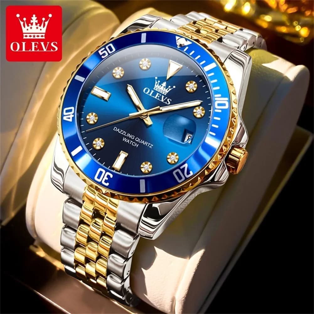 OLEVS 9809 Quartz Movement Watch Submarine Timing Function 30m Waterproof Night Light Function Calendar Window Watch For Men