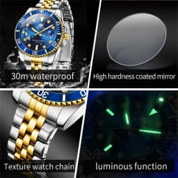 OLEVS 9809 Quartz Movement Watch Submarine Timing Function 30m Waterproof Night Light Function Calendar Window Watch For Men