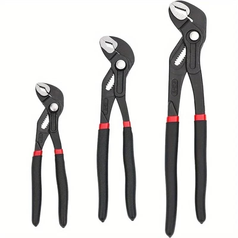 3‑Piece Quick Release Groove Joint Water Pump Pliers Set, Drop Forged Chrome Vanadium Steel, 8/10/12 Inch Black Hand Tool for Plumbing Repair